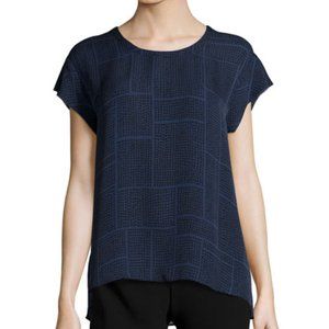 Relaxed Dotted Silk Top, Blue Marine/Black